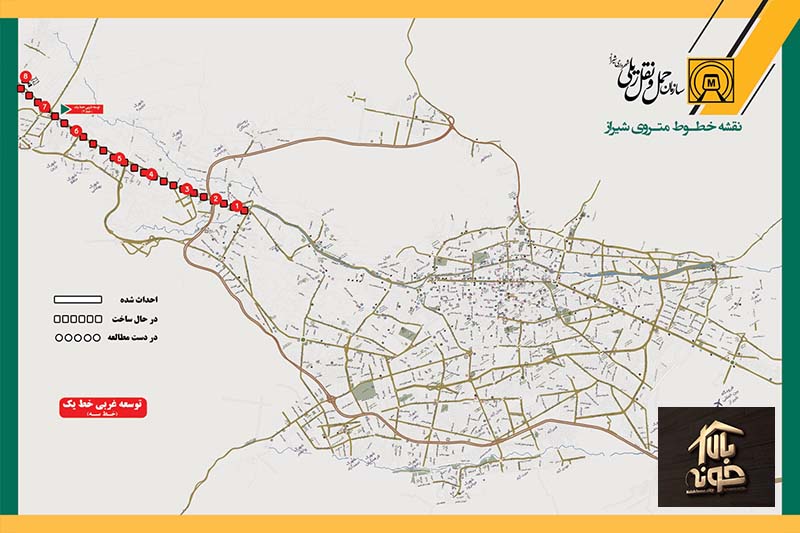 تقشه خط 3 مترو از گلستان شیراز به صدرا